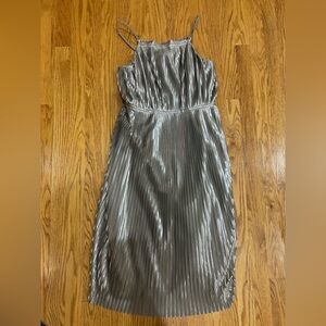 Banana Republic Metallic Silver Pleated Spaghetti-Strap Dress